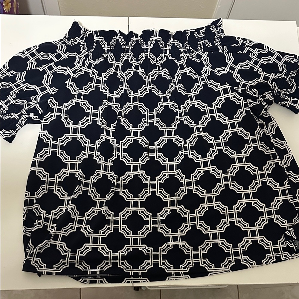 Charter Club Black and White Patterned Blouse